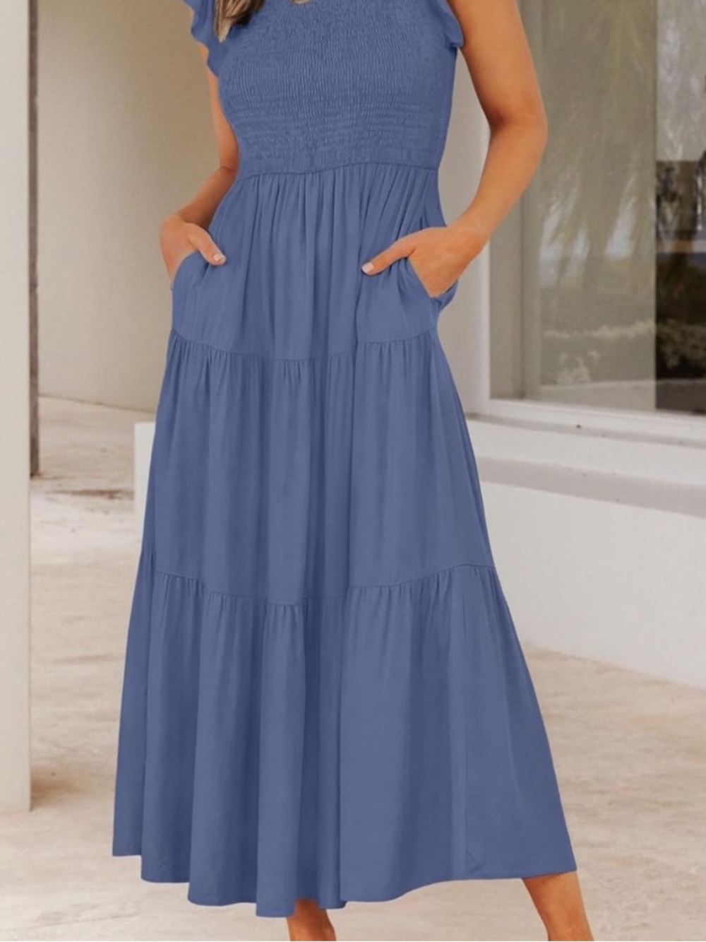 ZESICA FLUTTER SHORT SLEEVE SMOCKED TIERED MIDI DRESS SIZE S - Picture 2 of 3